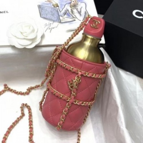 Chanel Chain and Quilted Lambskin Bottle Shaped Clutch with Chain Pink 2020 Collection AQ03462