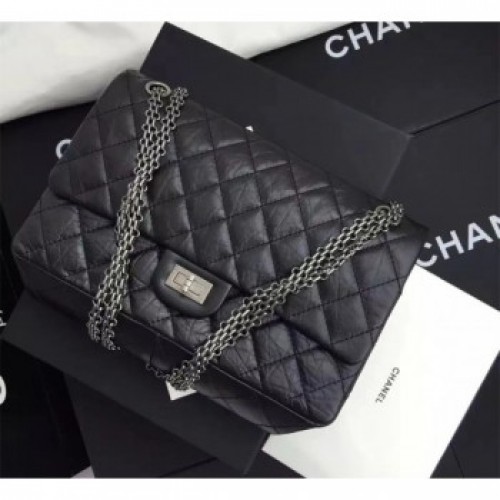 Chanel Original Quality 2.55 Reissue Size 227 calfskin Bag Black with silver hardware AQ03775 Chanel Original Quality 2.55 Reissue Size 227 calfskin Bag Black with silver hardware AQ03775