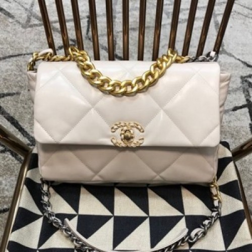 Chanel 19 Large Quilted Goatskin Flap Bag AS1161 White 2019 Collection AQ01467