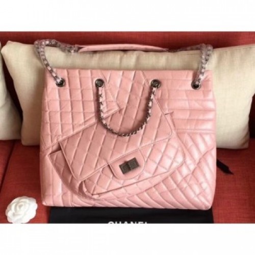 Chanel Crumpled Calfskin Patchwork Shopping Tote Bag Pink 2019 AQ03359