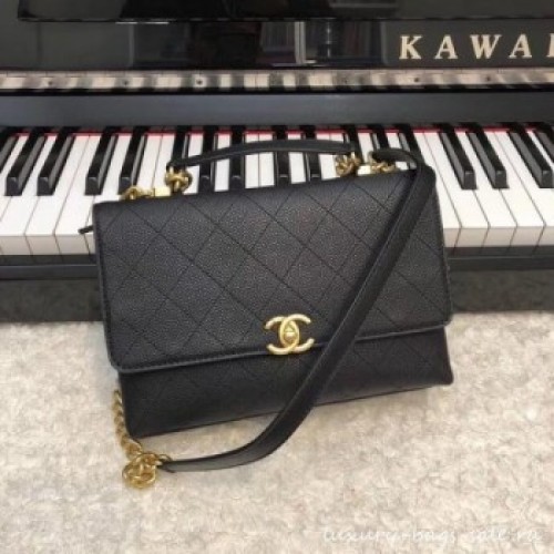 Chanel flap bag Grained Calfskin &amp; Gold-Tone Metal AS0305 black AQ02637