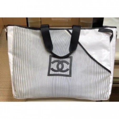 Chanel Mesh and PVC Shopping Tote Large Bag White 2019 AQ01079 Chanel Mesh and PVC Shopping Tote Large Bag White 2019 AQ01079