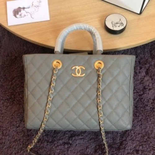 Chanel Quilted Grained Calfskin Small Shopping Bag Light Gray 2019 Collection AQ04376