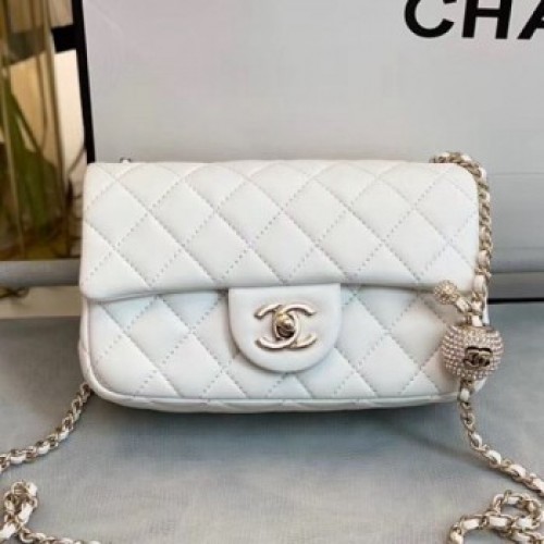 Chanel Quilted Leather Flap Bag with Crystal Ball AS1787 White 2020 Collection AQ03164