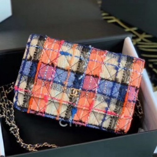 Chanel Tweed Wallet on Chain WOC A33814 Orange/Blue/Pink 2020 Collection AQ03971 Chanel Tweed Wallet on Chain WOC A33814 Orange/Blue/Pink 2020 Collection AQ03971