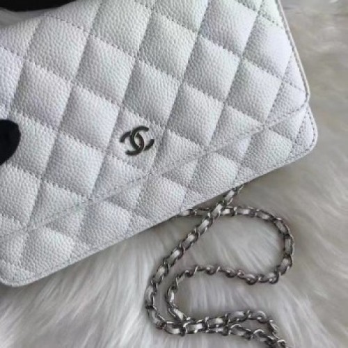 Chanel Caviar Leather Quilting Wallet On Chain WOC White AQ02090