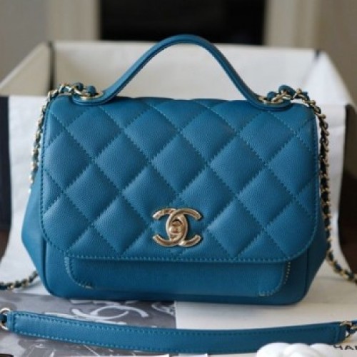 Chanel Quilted Grained Calfskin Mini Messenger Flap Handle Bag A93067 Blue 2019 Collection AQ00915