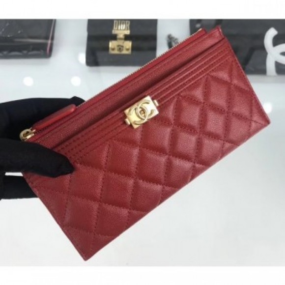 Chanel Caviar Leather Boy Pouch Clutch Bag A84478 Red AQ00978 Chanel Caviar Leather Boy Pouch Clutch Bag A84478 Red AQ00978