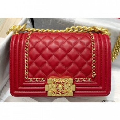 Chanel Boy Flap Small Bag with Chain Trim Red Cruise 2020 AQ03385 Chanel Boy Flap Small Bag with Chain Trim Red Cruise 2020 AQ03385