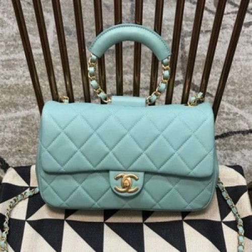 Chanel Quilted Lambskin Medium Flap Bag with Ring Handle AS1358 Blue 2020 Collection AQ03435