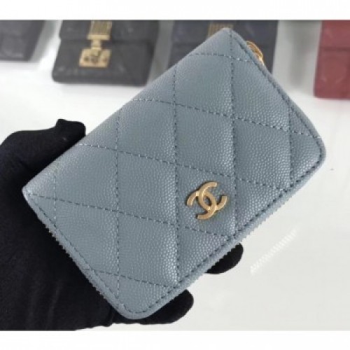 Chanel Caviar Leather Classic Zipped Card Holder A69271 Light Gray AQ03979 Chanel Caviar Leather Classic Zipped Card Holder A69271 Light Gray AQ03979