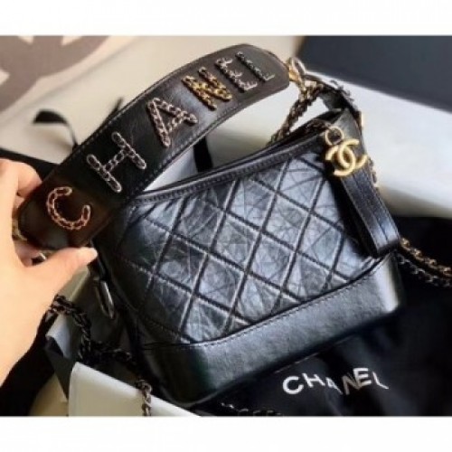 Chanel Chain Logo Handle Gabrielle Small Hobo Bag AS0865 Black 2020 AQ01055