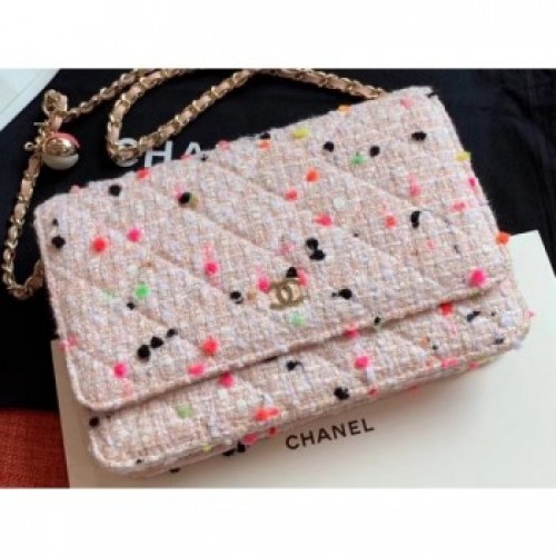 Quality Chanel Cotton Tweed Classic Wallet On Chain WOC Bag A33814 Nude Pink 2019 AQ02792 Quality Chanel Cotton Tweed Classic Wallet On Chain WOC Bag A33814 Nude Pink 2019 AQ02792