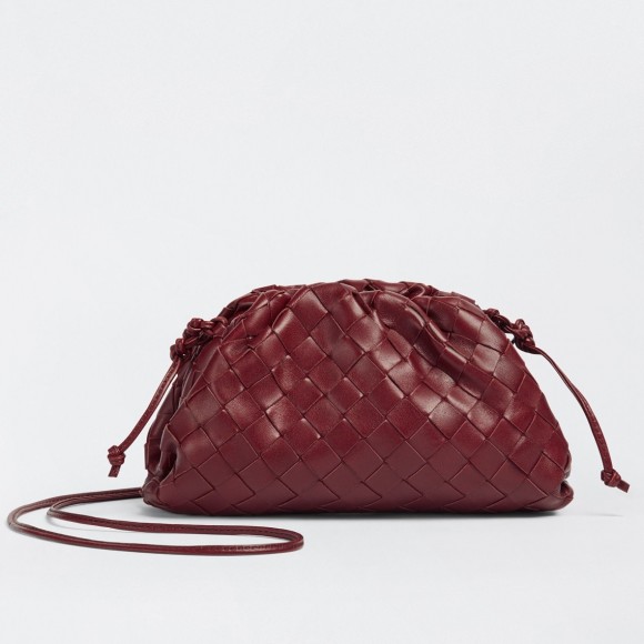 Bottega Veneta Mini Pouch with Strap in Bordeaux Intrecciato Lambskin Bottega Veneta Mini Pouch with Strap in Bordeaux Intrecciato Lambskin