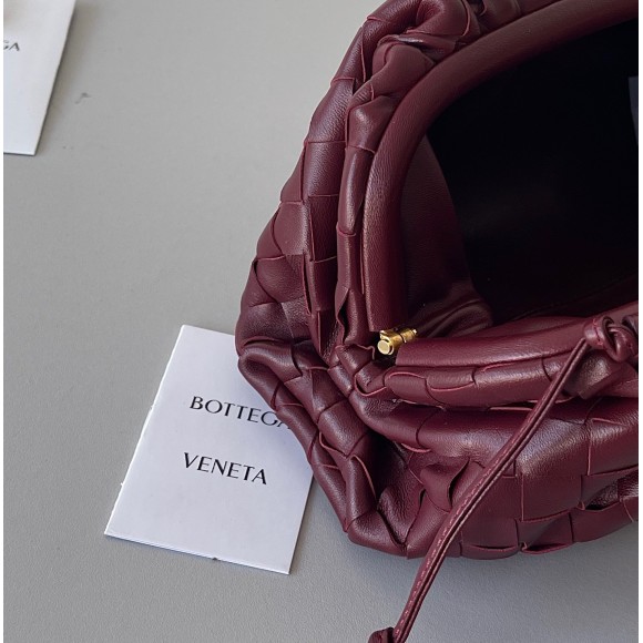 Bottega Veneta Mini Pouch with Strap in Bordeaux Intrecciato Lambskin Bottega Veneta Mini Pouch with Strap in Bordeaux Intrecciato Lambskin