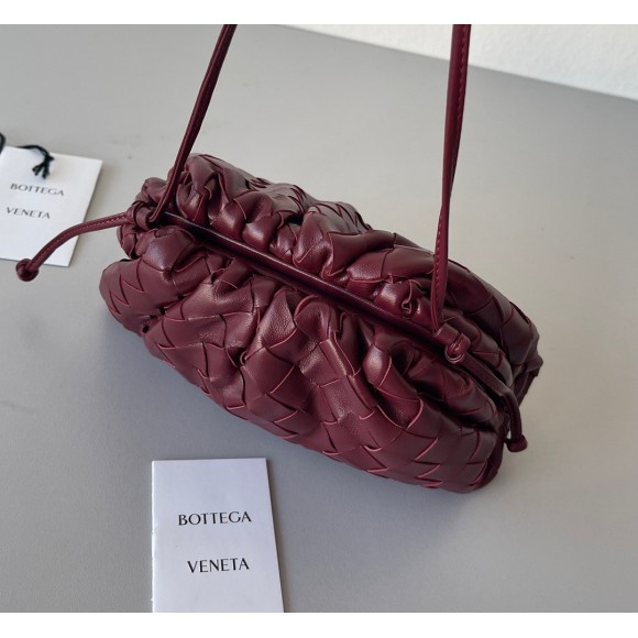 Bottega Veneta Mini Pouch with Strap in Bordeaux Intrecciato Lambskin Bottega Veneta Mini Pouch with Strap in Bordeaux Intrecciato Lambskin