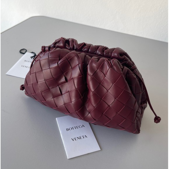 Bottega Veneta Mini Pouch with Strap in Bordeaux Intrecciato Lambskin Bottega Veneta Mini Pouch with Strap in Bordeaux Intrecciato Lambskin