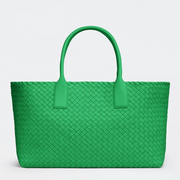 Bottega Veneta Cabat Medium Bag In Green Intrecciato Lambskin Bottega Veneta Cabat Medium Bag In Green Intrecciato Lambskin
