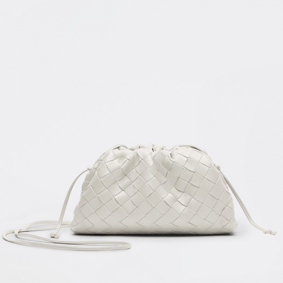 Bottega Veneta Mini Pouch with Strap in White Intrecciato Lambskin Bottega Veneta Mini Pouch with Strap in White Intrecciato Lambskin