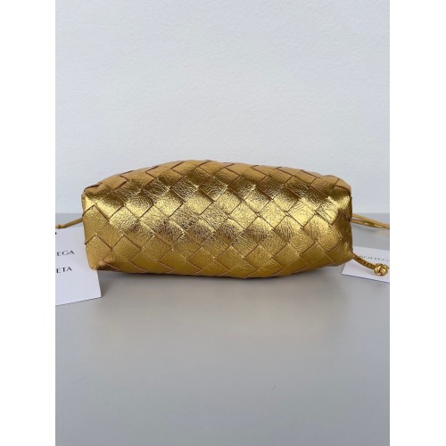 Bottega Veneta Mini Pouch with Strap in Gold Metallic Lambskin