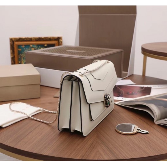 Bvlgari Serpenti Forever Medium Shoulder Bag In White Calfskin Bvlgari Serpenti Forever Medium Shoulder Bag In White Calfskin