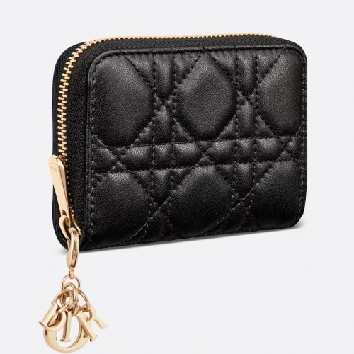 Dior Lady Dior Voyageur Small Coin Purse in Black Lambskin Dior Lady Dior Voyageur Small Coin Purse in Black Lambskin