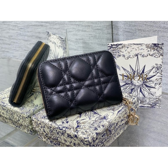 Dior Lady Dior Voyageur Small Coin Purse in Black Lambskin Dior Lady Dior Voyageur Small Coin Purse in Black Lambskin