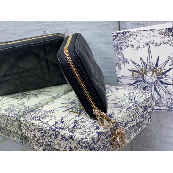 Dior Lady Dior Voyageur Small Coin Purse in Black Lambskin Dior Lady Dior Voyageur Small Coin Purse in Black Lambskin