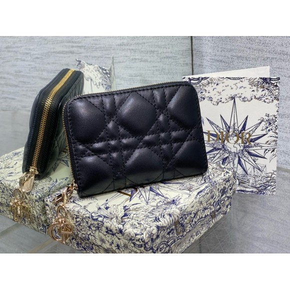 Dior Lady Dior Voyageur Small Coin Purse in Black Lambskin Dior Lady Dior Voyageur Small Coin Purse in Black Lambskin