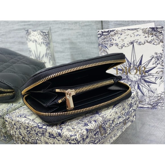 Dior Lady Dior Voyageur Small Coin Purse in Black Lambskin Dior Lady Dior Voyageur Small Coin Purse in Black Lambskin