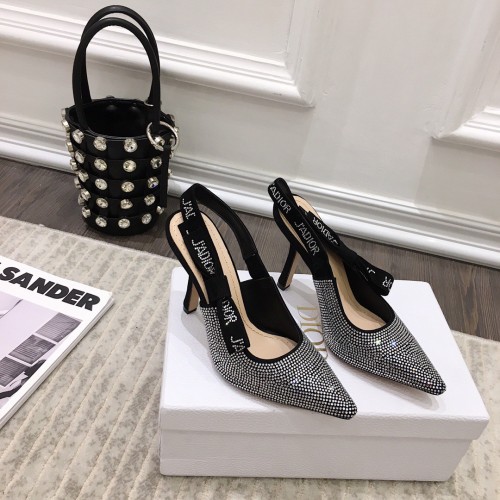 Dior J'Adior Slingback Pumps 100mm In Black Suede With Strass Dior J'Adior Slingback Pumps 100mm In Black Suede With Strass