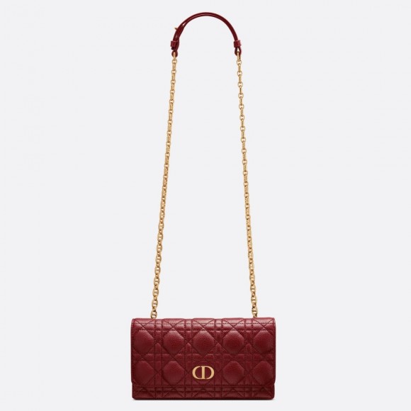 Dior Caro Belt Pouch with Chain In Bordeaux Calfskin Dior Caro Belt Pouch with Chain In Bordeaux Calfskin