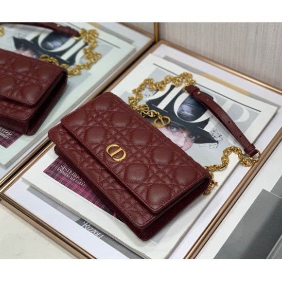 Dior Caro Belt Pouch with Chain In Bordeaux Calfskin Dior Caro Belt Pouch with Chain In Bordeaux Calfskin