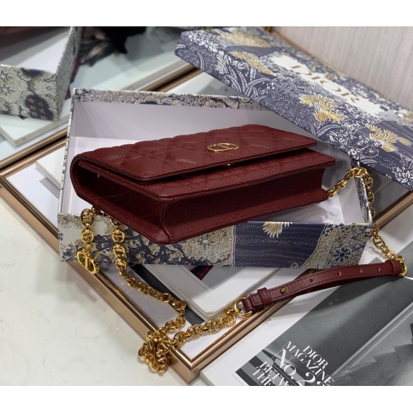 Dior Caro Belt Pouch with Chain In Bordeaux Calfskin Dior Caro Belt Pouch with Chain In Bordeaux Calfskin