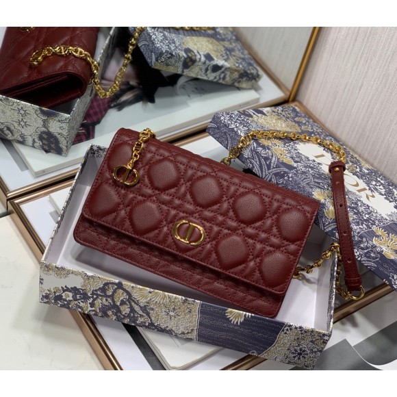 Dior Caro Belt Pouch with Chain In Bordeaux Calfskin Dior Caro Belt Pouch with Chain In Bordeaux Calfskin