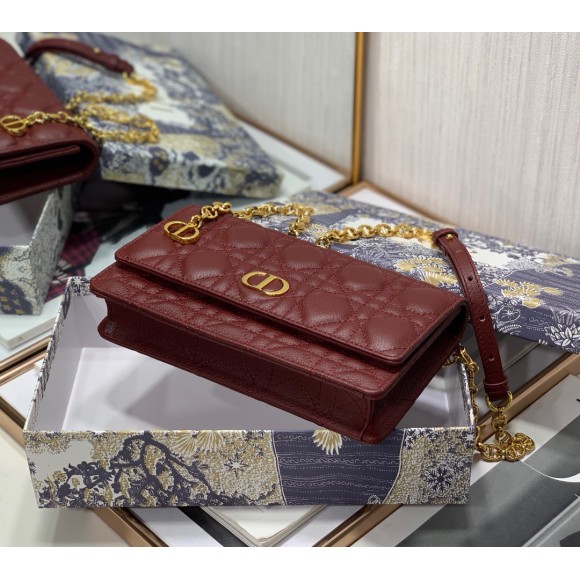 Dior Caro Belt Pouch with Chain In Bordeaux Calfskin Dior Caro Belt Pouch with Chain In Bordeaux Calfskin