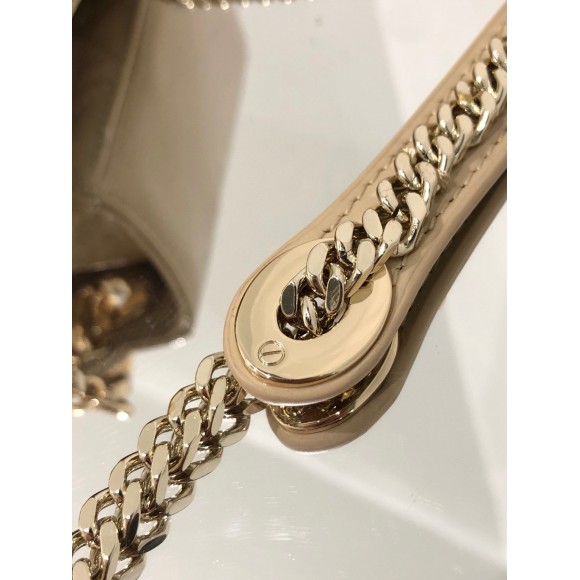 Dior Lady Dior Mini Chain Bag with Chain in Aesthetic Beige Patent Calfskin Dior Lady Dior Mini Chain Bag with Chain in Aesthetic Beige Patent Calfskin