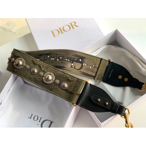 Dior Shoulder Strap in Green Camouflage Embroidery with Medallions Dior Shoulder Strap in Green Camouflage Embroidery with Medallions