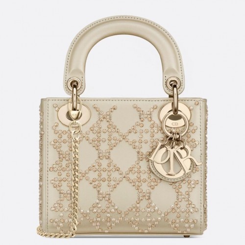 Dior Lady Dior Mini Bag In Metallic Lambskin with Beaded Embroidery Dior Lady Dior Mini Bag In Metallic Lambskin with Beaded Embroidery