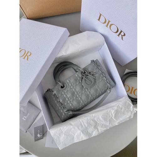 Dior Lady D-Joy Medium Bag In Grey Calfskin with Diamond Motif Dior Lady D-Joy Medium Bag In Grey Calfskin with Diamond Motif
