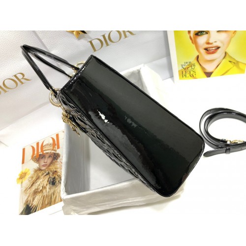 Dior Lady Dior Large Bag In Black Patent Cannage Calfskin Dior Lady Dior Large Bag In Black Patent Cannage Calfskin