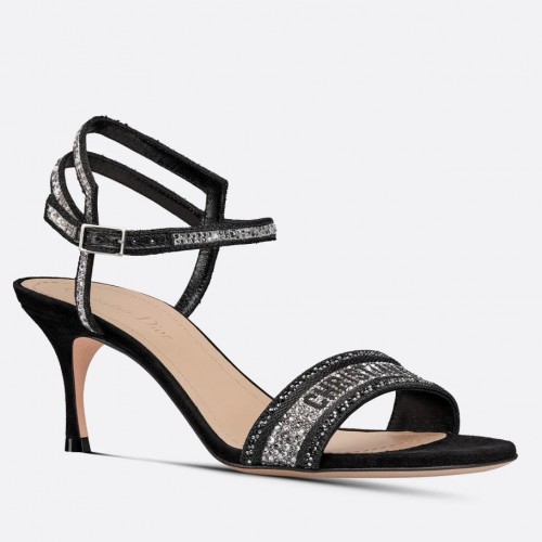Dior Dway Heeled Sandals In Black Cotton with Strass Dior Dway Heeled Sandals In Black Cotton with Strass