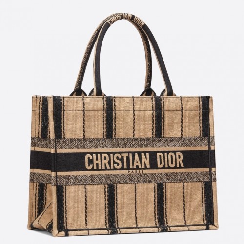 Dior Medium Book Tote Bag In Black and Beige Bayadère Embroidered Dior Medium Book Tote Bag In Black and Beige Bayadère Embroidered