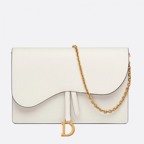 Dior Saddle Chain Pouch In White Grained Calfskin Dior Saddle Chain Pouch In White Grained Calfskin