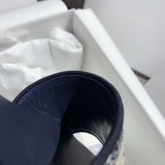 Dior Dway Slides In Deep Blue Embroidered Cotton Dior Dway Slides In Deep Blue Embroidered Cotton