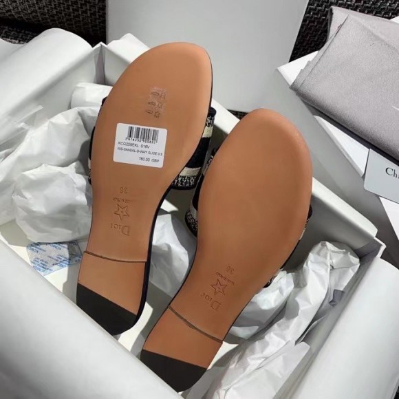 Dior Dway Slides In Deep Blue Embroidered Cotton Dior Dway Slides In Deep Blue Embroidered Cotton