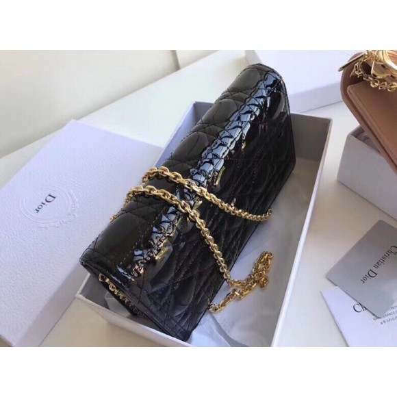 Dior Lady Dior Chain Pouch In Black Patent Cannage Calfskin Dior Lady Dior Chain Pouch In Black Patent Cannage Calfskin