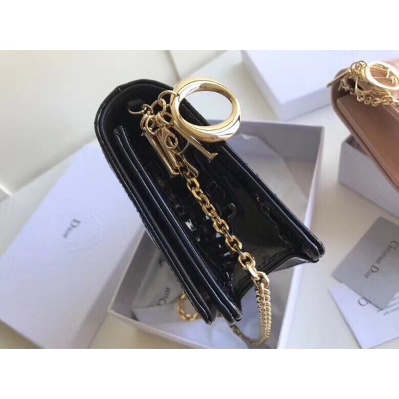 Dior Lady Dior Chain Pouch In Black Patent Cannage Calfskin Dior Lady Dior Chain Pouch In Black Patent Cannage Calfskin