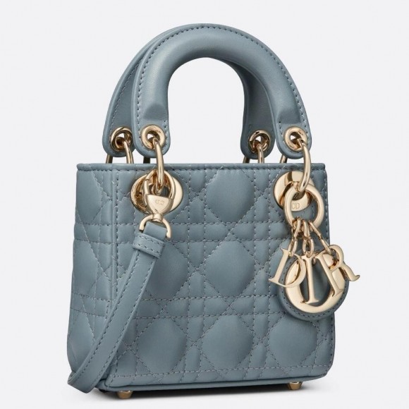 Dior Lady Dior Micro Bag In Blue Cannage Lambskin Dior Lady Dior Micro Bag In Blue Cannage Lambskin