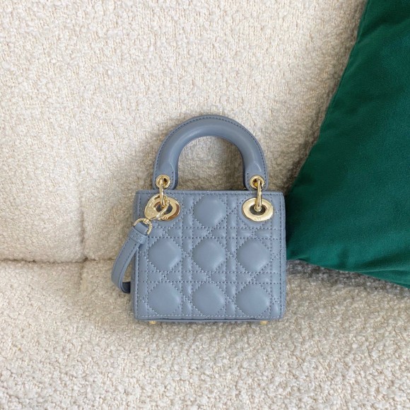 Dior Lady Dior Micro Bag In Blue Cannage Lambskin Dior Lady Dior Micro Bag In Blue Cannage Lambskin